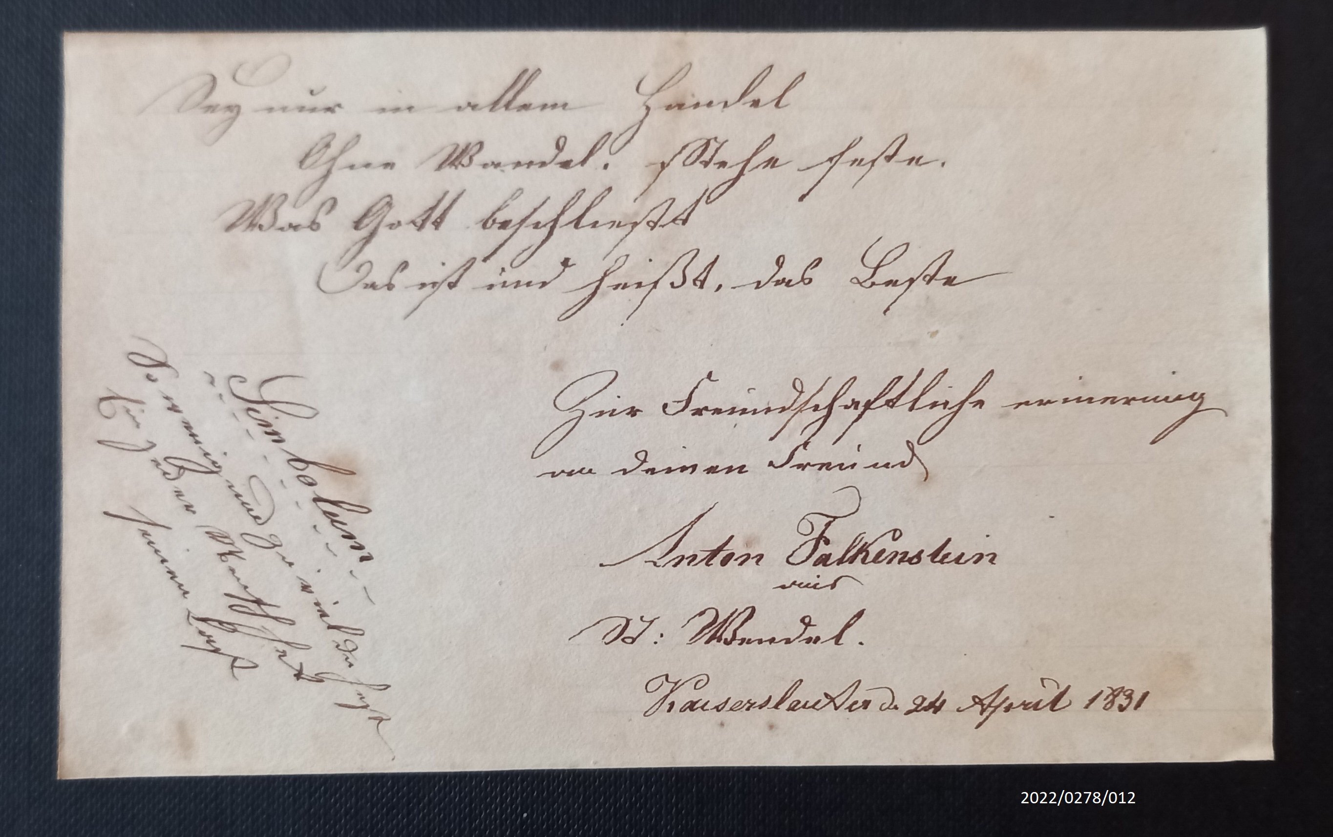 Blatt eines Poesiealbums, 1831, Blatt 12 (Stadtmuseum Bad Dürkheim im Kulturzentrum Haus Catoir CC BY-NC-SA)