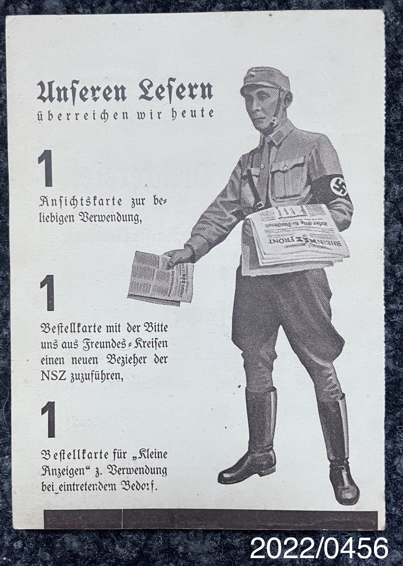 Informationskarte des NSZ Rheinfront an ihre Leser 1943 (Stadtmuseum Bad Dürkheim im Kulturzentrum Haus Catoir CC BY-NC-SA)