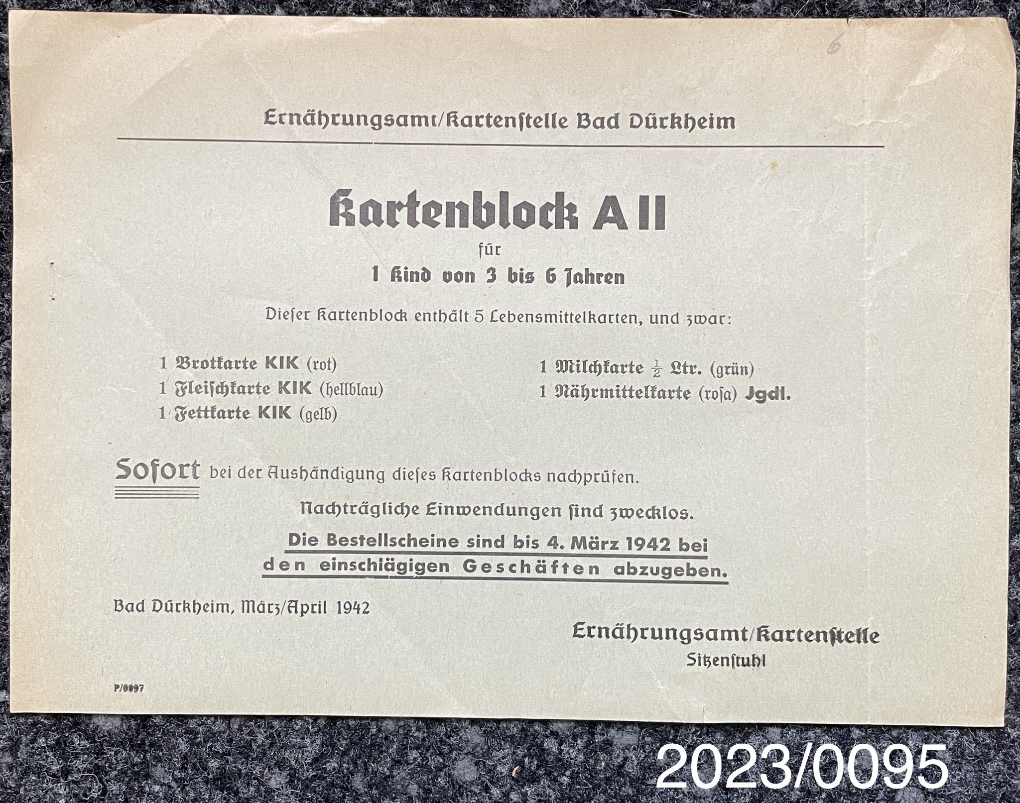 Zettel für "Kartenblock A II" 1942 (Stadtmuseum Bad Dürkheim im Kulturzentrum Haus Catoir CC BY-NC-SA)