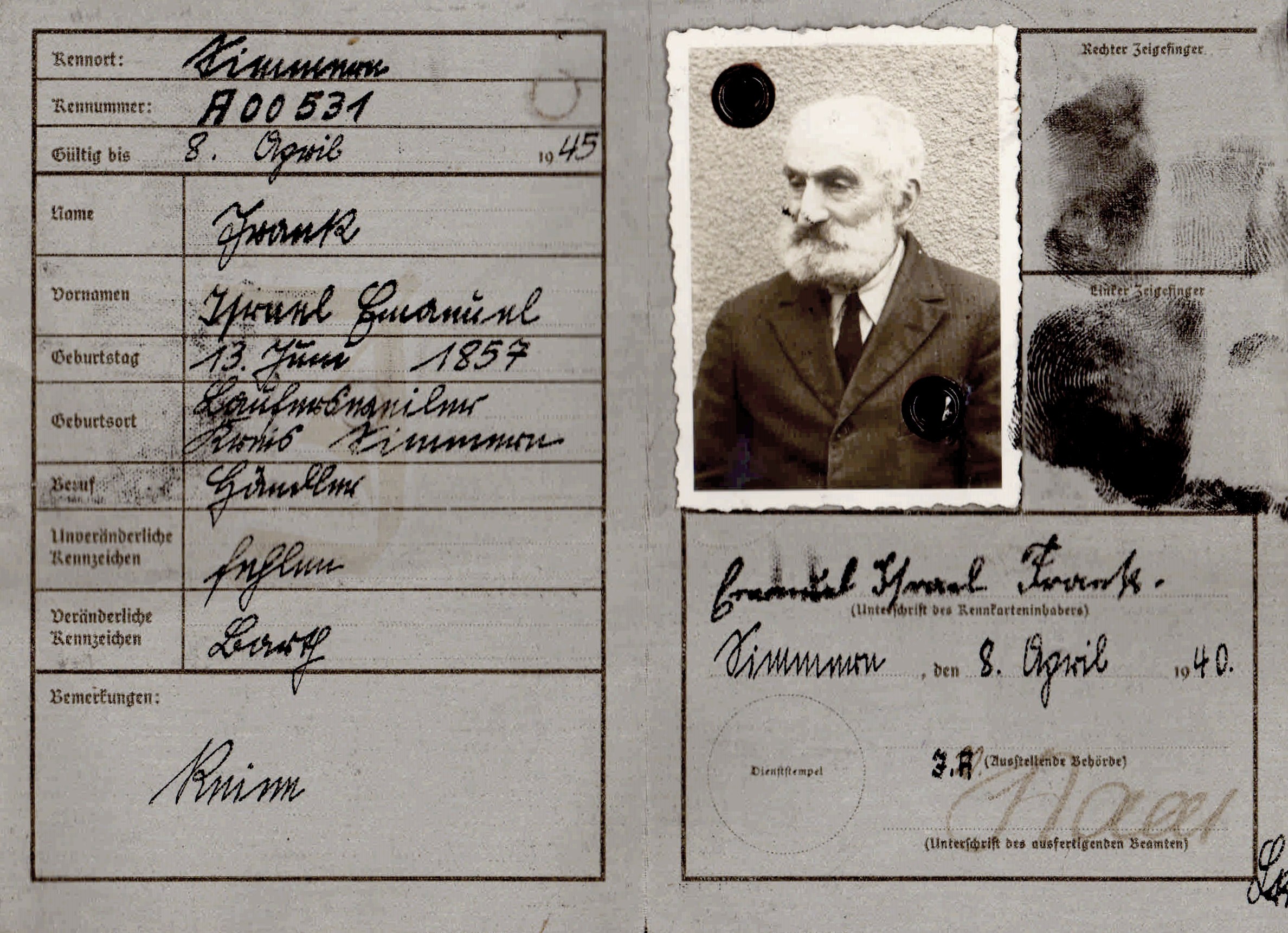 Kennkarte für Emanuel Frank (Förderkreis Synagoge Laufersweiler e.V. CC BY-NC-SA)