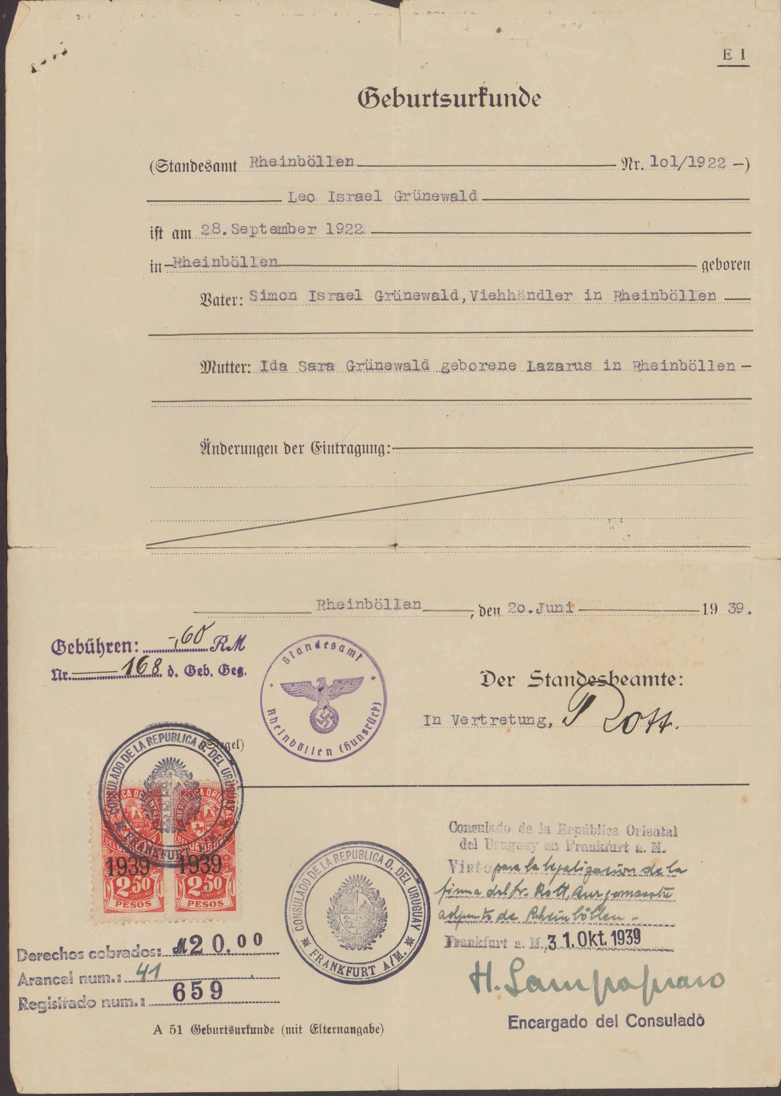 Persönliche Dokumente von Simon Grünewald (Förderkreis Synagoge Laufersweiler e.V. CC BY-NC-SA)