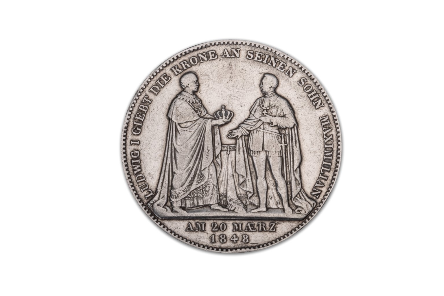 Geschichtsdoppeltaler auf die Übergabe der Regierung 1848 (Historisches Museum der Pfalz - Speyer CC BY)