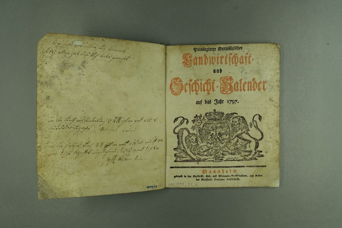 Privilegirter kurpfälzischer Landwirtschaft- und Geschicht-Kalender auf das Jahr 1797 (Historisches Museum der Pfalz, Speyer CC BY)