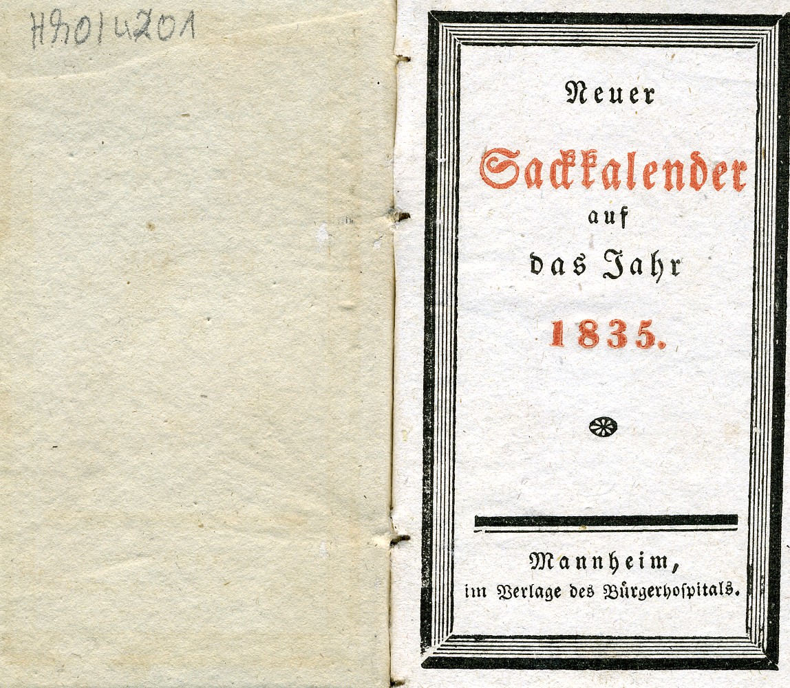 Neuer Sackkalender für das Jahr 1835 (Historisches Museum der Pfalz, Speyer CC BY)