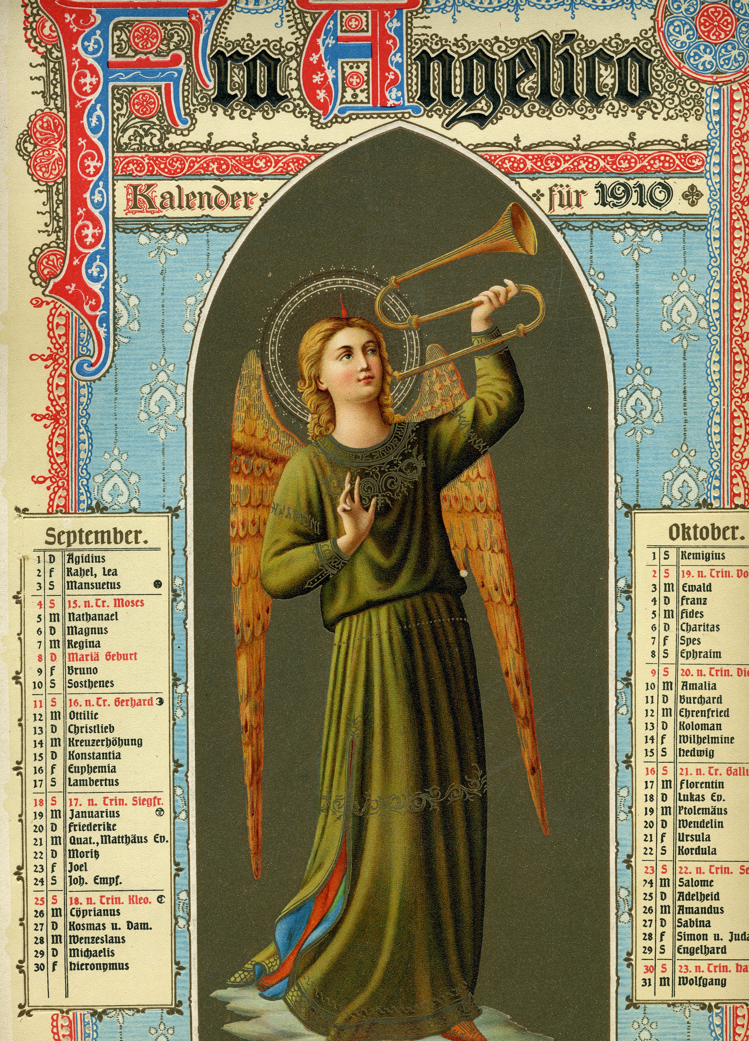 Wandkalender Fra Angelico, September- und Oktoberblatt 1910 (Historisches Museum der Pfalz, Speyer CC BY)