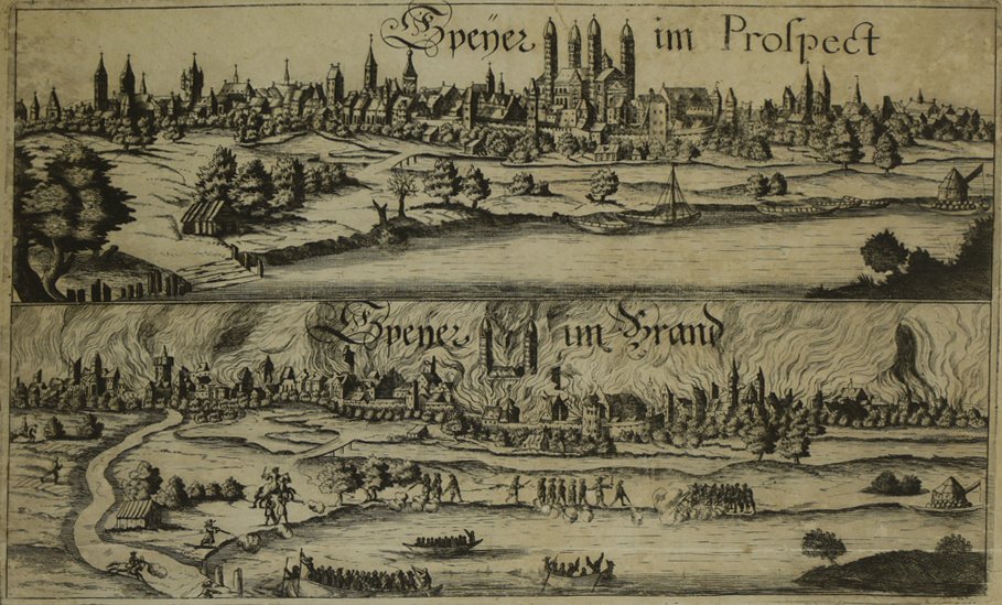 Flugblatt auf die Zerstörung von Speyer im Jahr 1689 (Historisches Museum der Pfalz, Speyer CC BY)