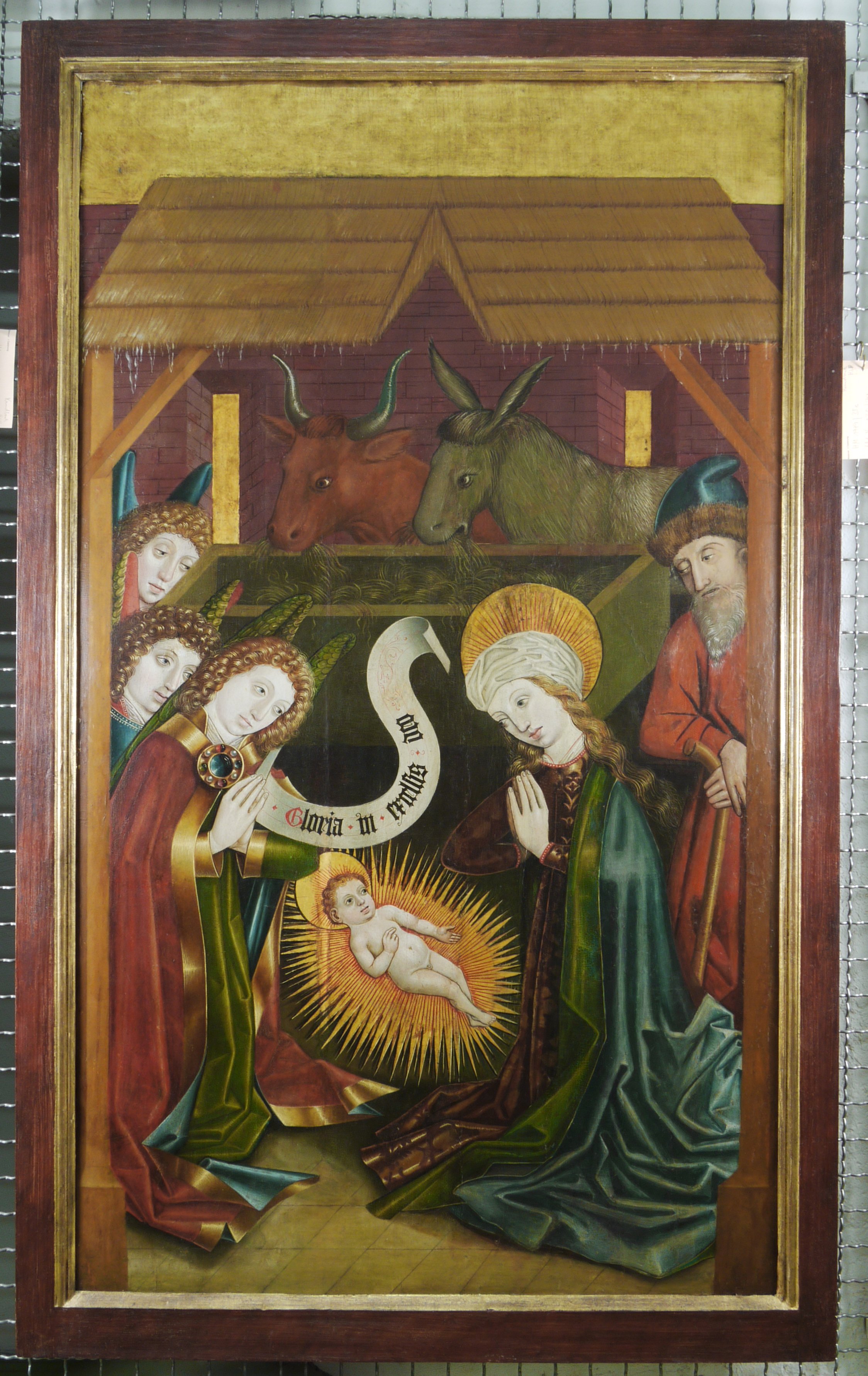 Oberrheinischer Altar (Triptychon Triptychon : Anbetung des Jesuskindes (Historisches Museum der Pfalz, Speyer CC BY)