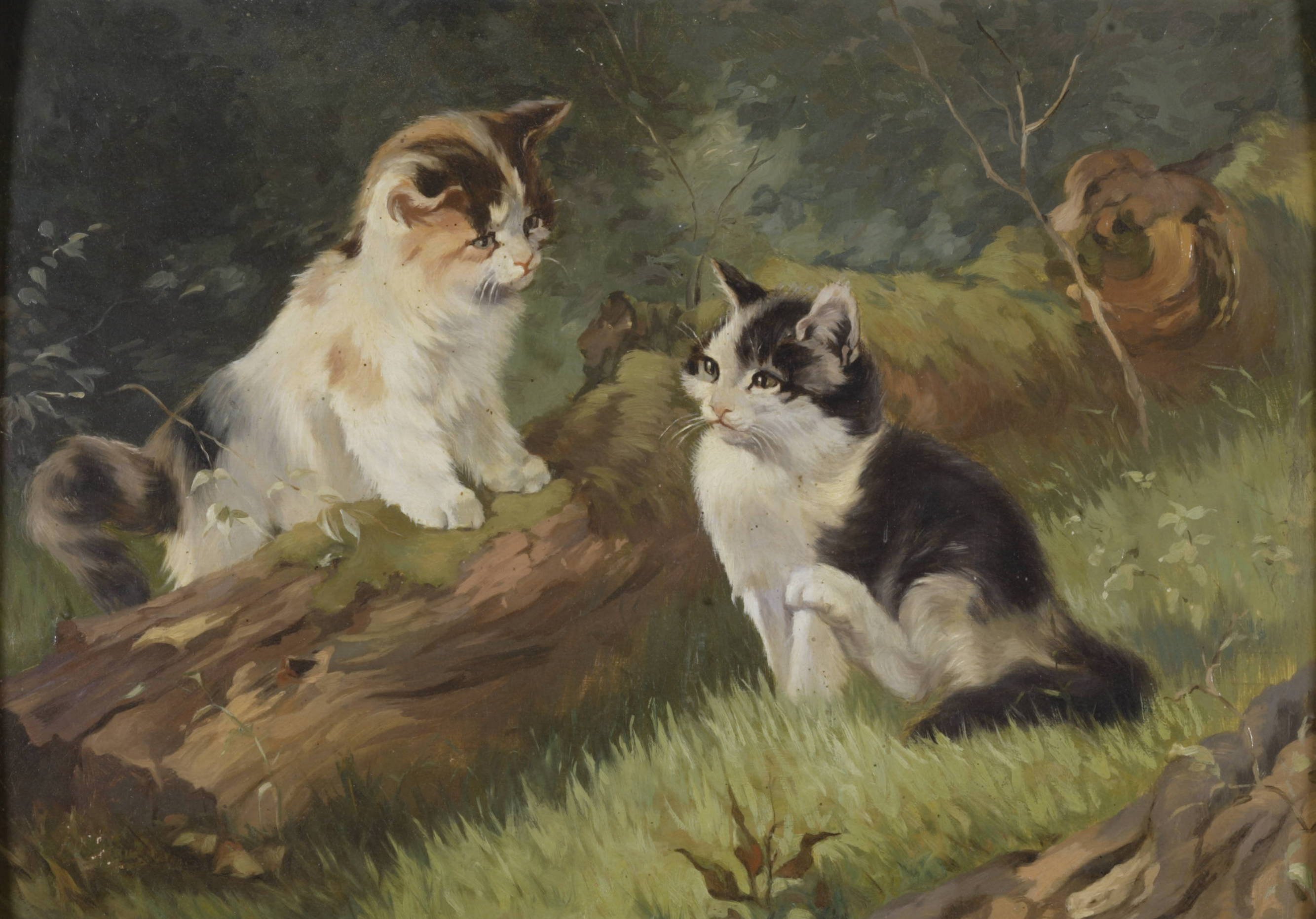 Zwei Katzen an einem Baumstamm (Historisches Museum der Pfalz, Speyer CC BY)