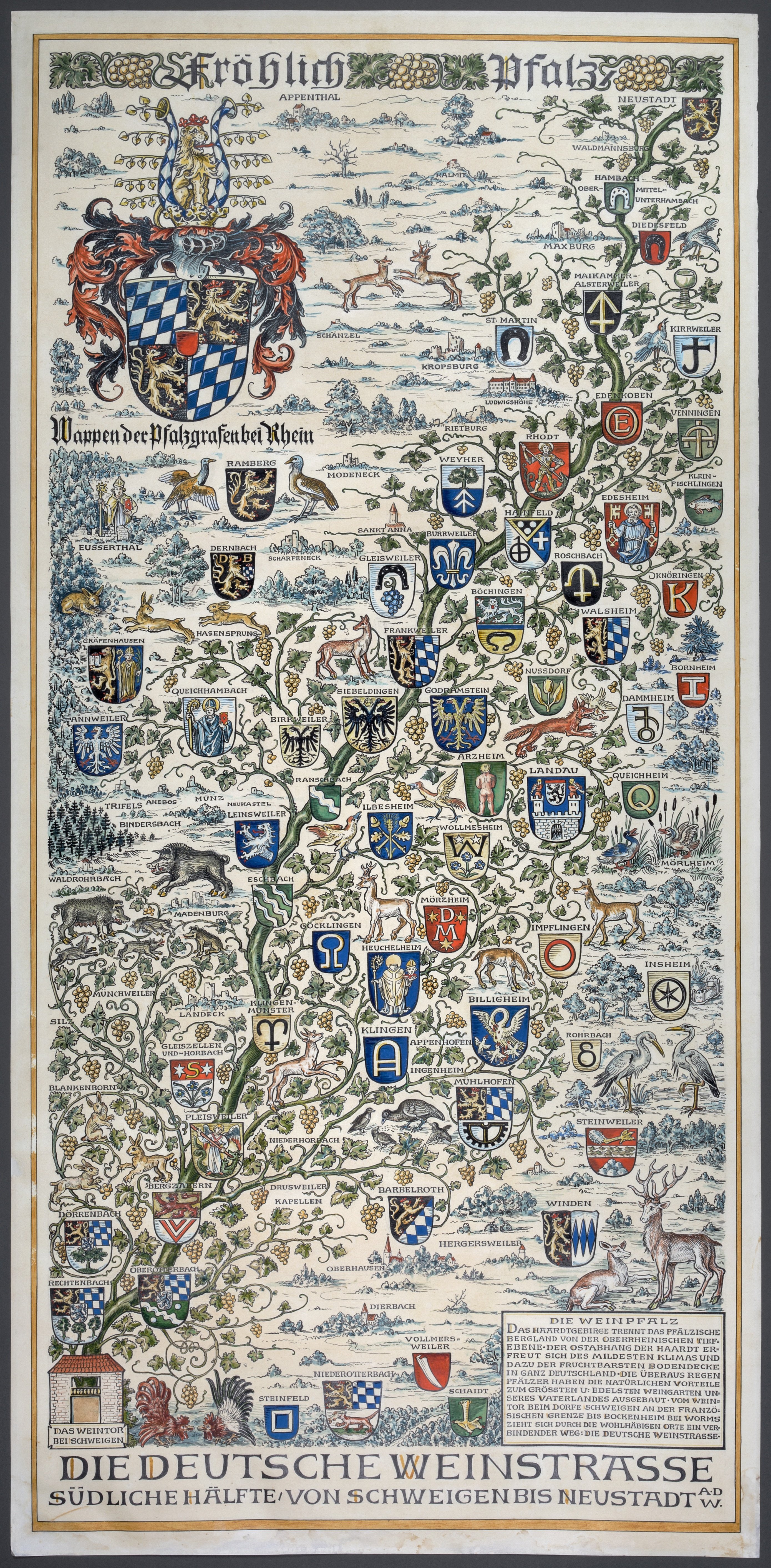 Karte in zwei Teilen: Die Deutsche Weinstraße (Historisches Museum der Pfalz, Speyer CC BY)