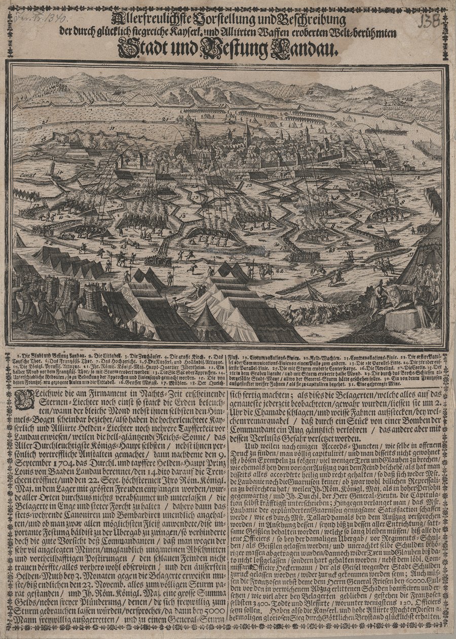 Flugblatt auf die Belagerung Landaus 1704 (Historisches Museum der Pfalz, Speyer CC BY)