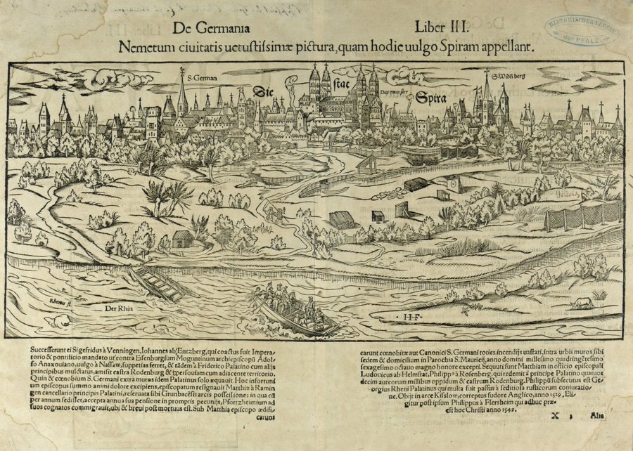 Ansicht der Stadt Speyer aus der Cosmographia von Sebastian Münster (Historisches Museum der Pfalz, Speyer CC BY)