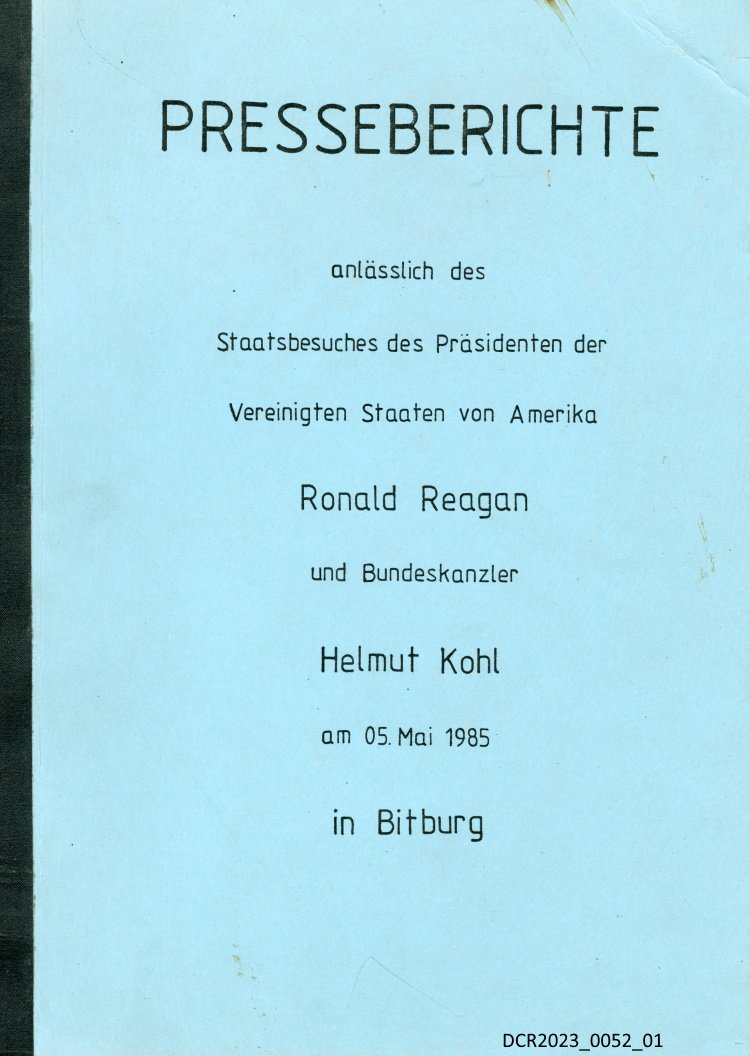 Heft, Presseberichte anlässlich des Staatsbesuches des Präsidenten der Vereinigten Staaten von Amerika Ronald Regan und Bundeskanzler Helmut Kohl am 0 ("dc-r" docu center ramstein RR-P)