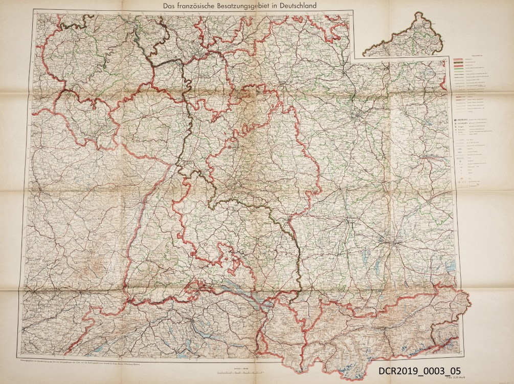 Karte, Landkarte, Das französische Besatzungsgebiet in Deutschland ("dc-r" docu center ramstein RR-F)