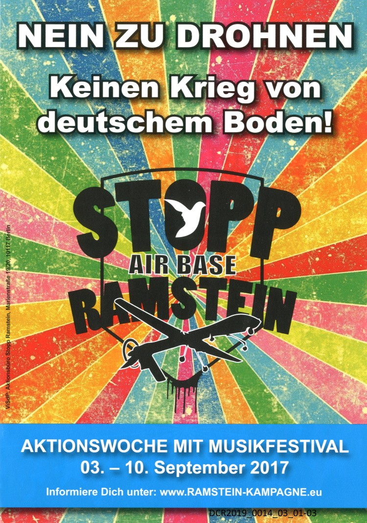 Handzettel, Stopp Air Base Ramstein, Nein zu Drohnen ("dc-r" docu center ramstein RR-F)