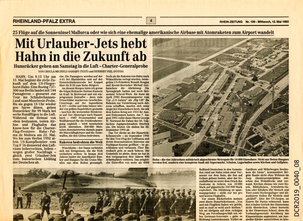 Einzelblatt, Tageszeitung, Rhein-Zeitung, Nr. 109, Mittwoch 12. Mai 1993 ("dc-r" docu center ramstein RR-F)