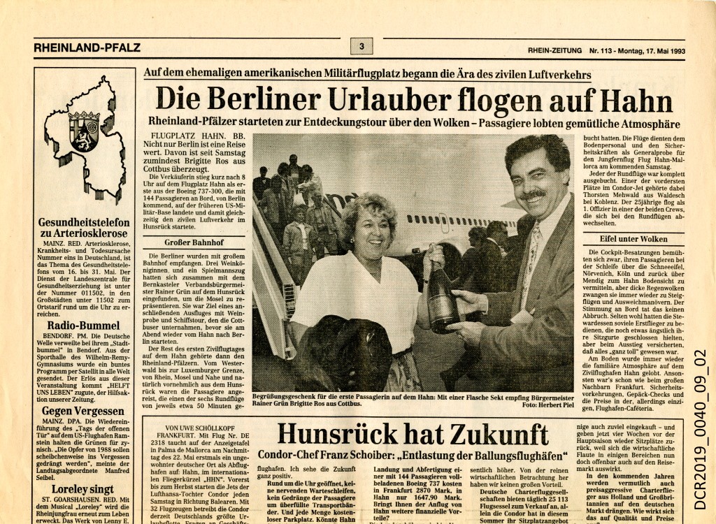 Einzelblatt, Tageszeitung, Rhein-Zeitung, Nr. 113, Montag 17. Mai 1993 ("dc-r" docu center ramstein RR-F)