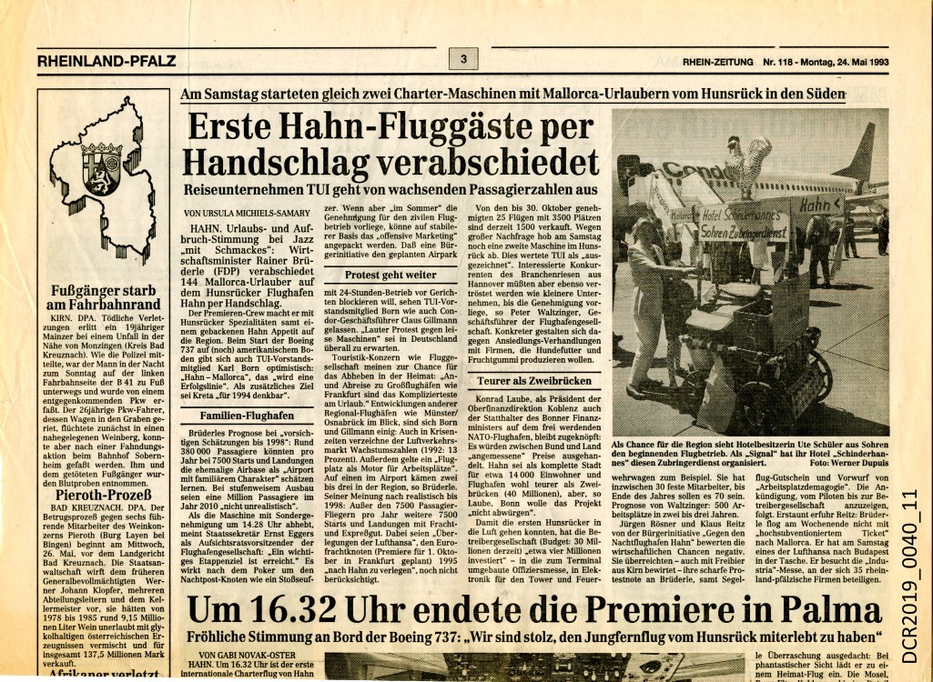 Einzelblatt, Tageszeitung, Rhein-Zeitung, Nr. 118, Montag 24. Mai 1993 ("dc-r" docu center ramstein RR-F)