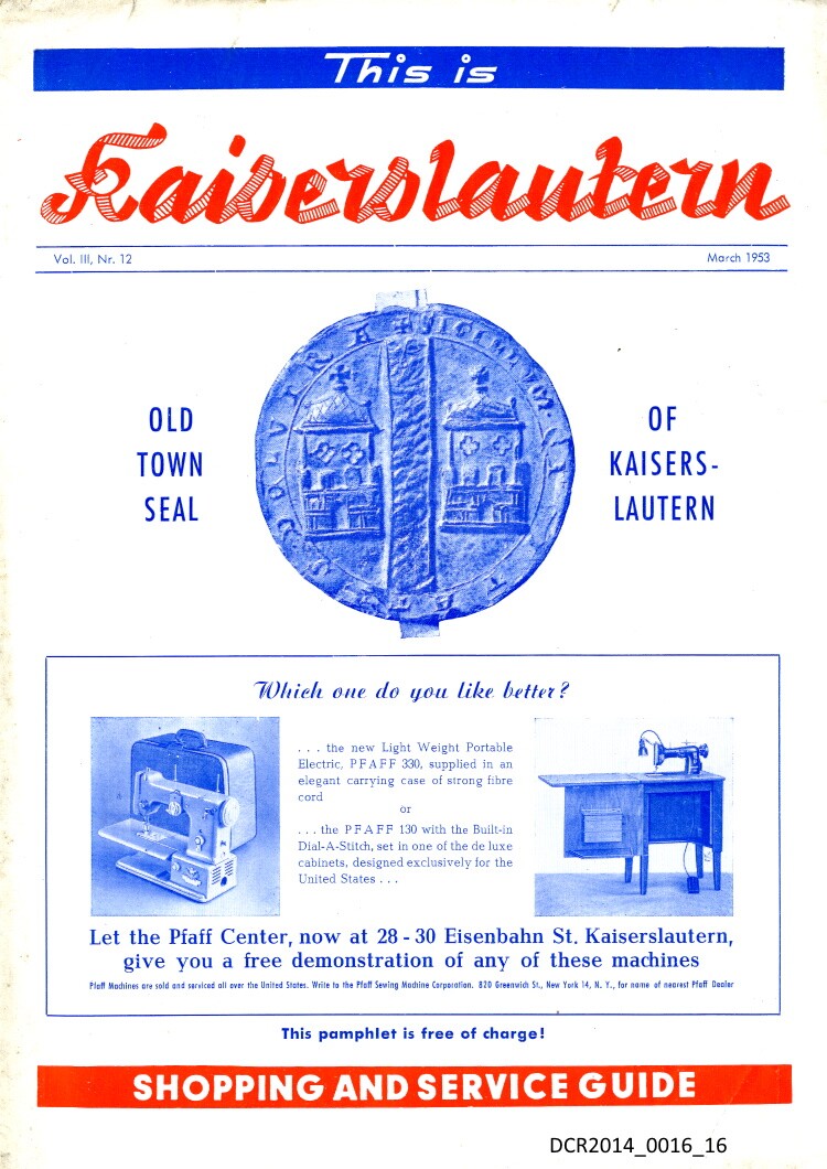 Magazin, This is Kaiserslautern, Shopping and Service Guide, Vol. 3, Nr.12, März 1953 ("dc-r" docu center ramstein RR-F)