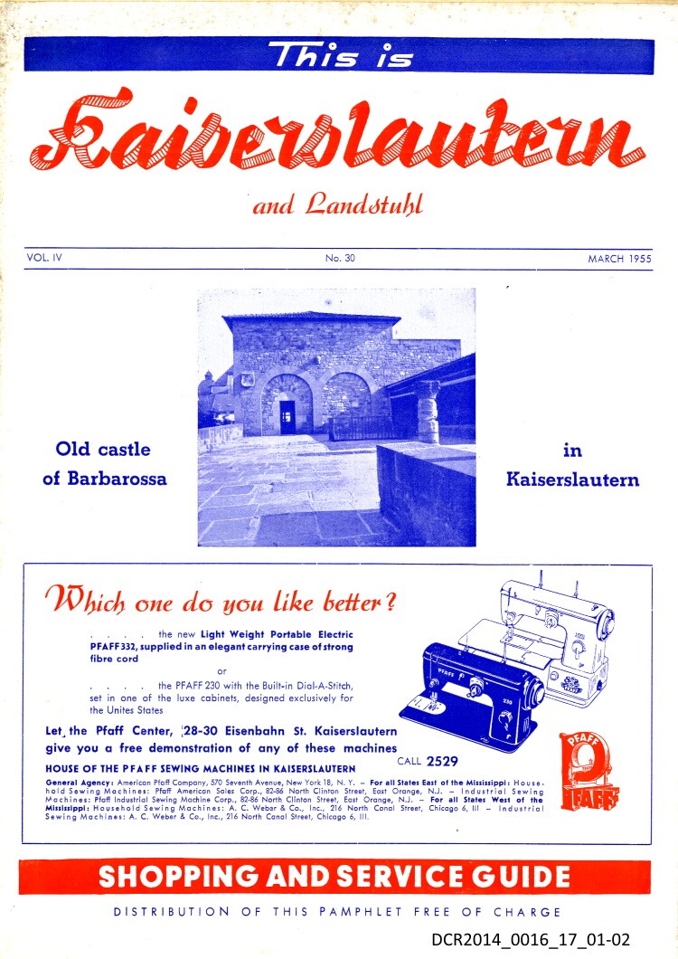 Magazin, This is Kaiserslautern and Landstuhl, Shopping and Service Guide, Vol. 4, Nr.30, März 1955 ("dc-r" docu center ramstein RR-F)