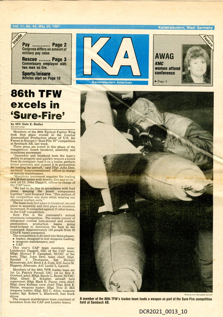 Standortzeitung, KA, Kaiserslautern American, Vol. 11, Nr. 69, 29. Mai 1987 ("dc-r" docu center ramstein RR-F)