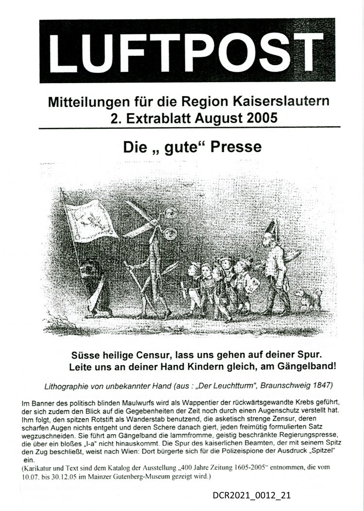Luftpost, Mitteilungen für die Region Pfalz/ Saar 2. Extrablatt August 2005 ("dc-r" docu center ramstein RR-F)