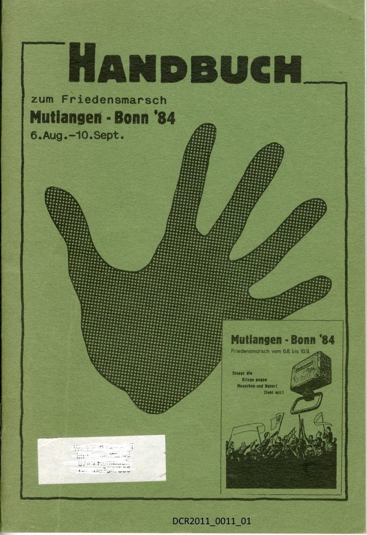 Informationsschrift, Handbuch zum Friedensmarsch Mutlangen - Bonn '84 ("dc-r" docu center ramstein RR-F)