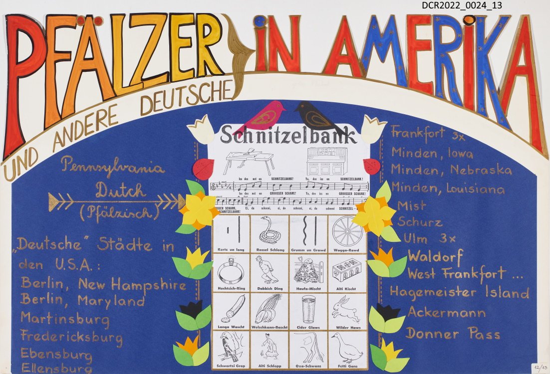 Plakat, Schüler & Jugend Wettbewerb, Rheinland-Pfälzer und US-Amerikaner, Pfälzer in Amerika ("dc-r" docu center ramstein RR-F)