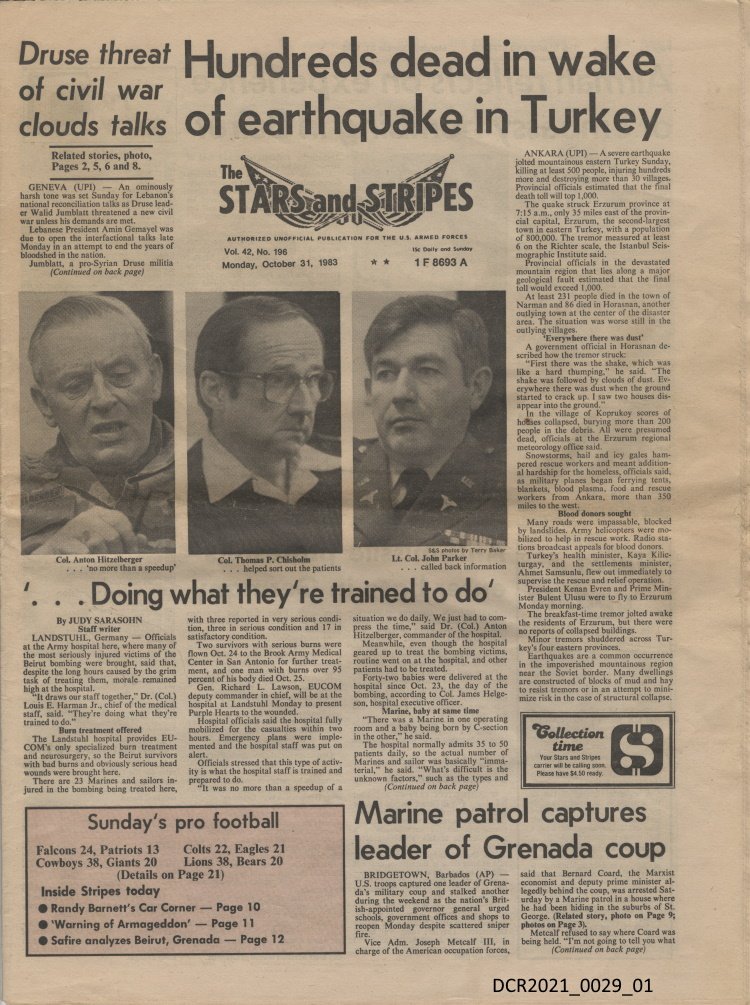 Tageszeitung, The Stars and Stripes, Vol. 42, Nr. 196, 31. Oktober 1983 ("dc-r" docu center ramstein RR-F)