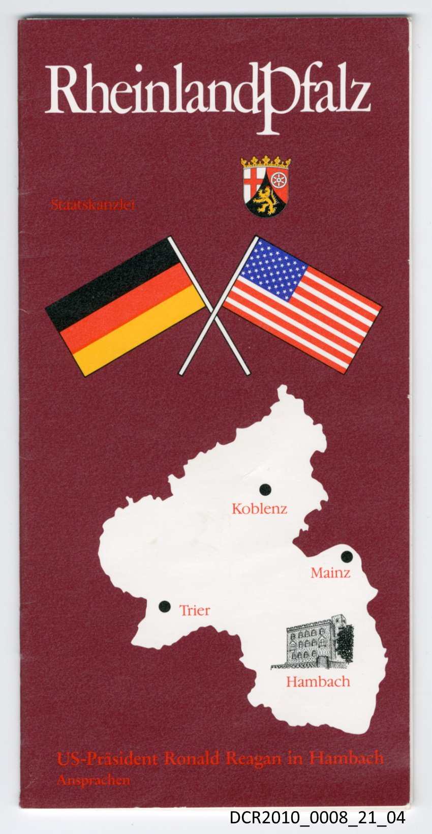 Broschüre mit den Ansprachen von Bernhard Vogel, Helmut Kohl und Ronald Reagan ("dc-r" docu center ramstein RR-F)