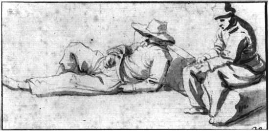 Zwei männliche Figuren, eine liegend, eine sitzend (Museum Heylshof CC BY-NC-SA)