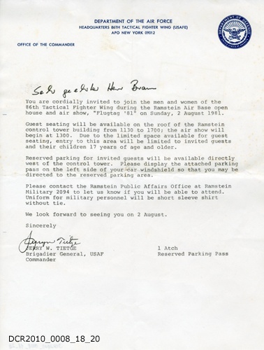 Einladungsschreiben, Flugtag Ramstein 1981 (dc-r docu center ramstein CC BY-NC-SA)