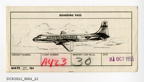 Bordkarte für Flug A 423 am 31 OCT 1955 (dc-r docu center ramstein RR-F)