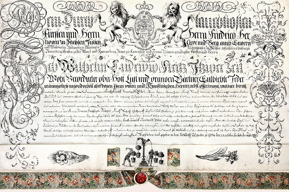 Lehrbrief von Hofgärtner Ernst August Bernhard Petri (1744-1809) (Stadtmuseum Zweibrücken CC BY-NC-SA)