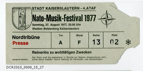 Eintrittskarte, Nato-Musik-Festival 1977 (dc-r docu center ramstein CC BY-NC-SA)