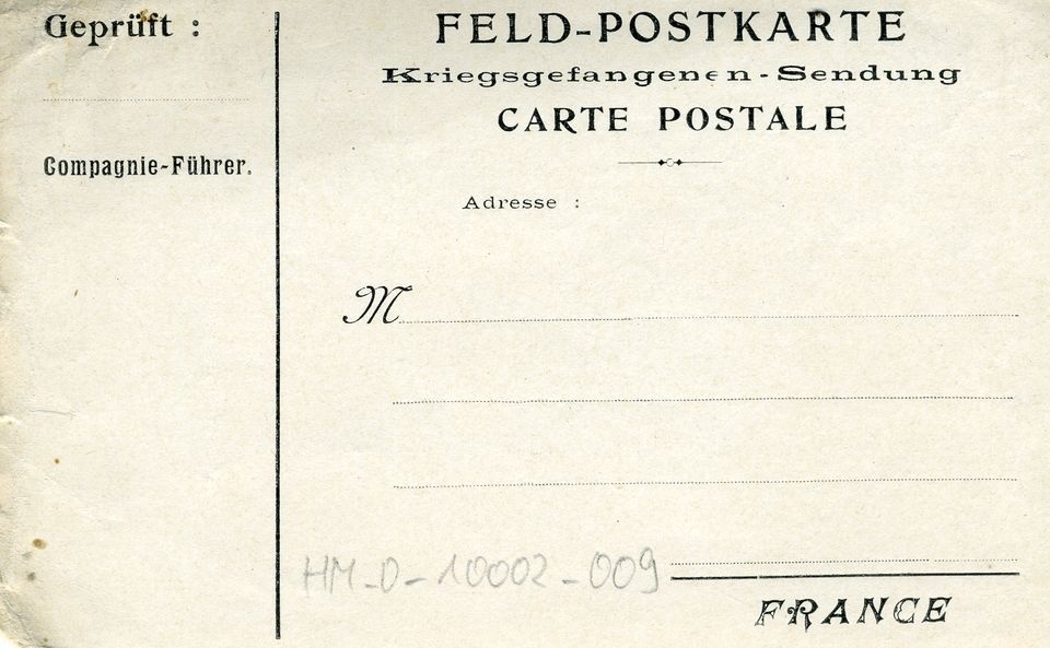 Feldpostkarte für eine Kriegsgefangenensendung nach Frankreich (Historisches Museum der Pfalz, Speyer CC BY)
