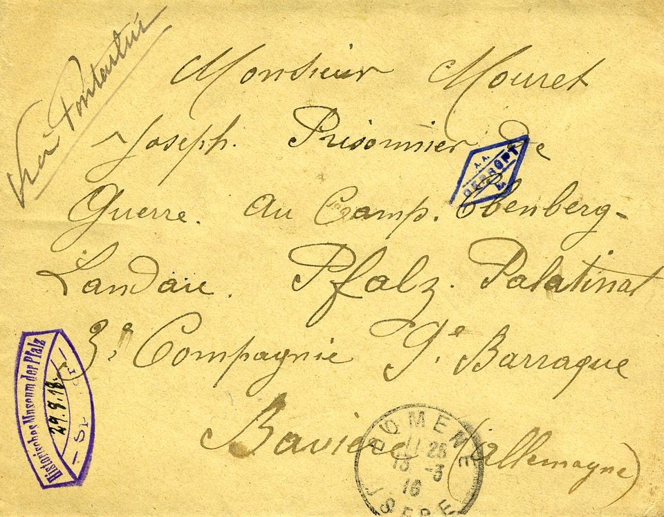 Französischer Brief an das Gefangenenlager Ebenberg-Landau (Historisches Museum der Pfalz, Speyer CC BY)