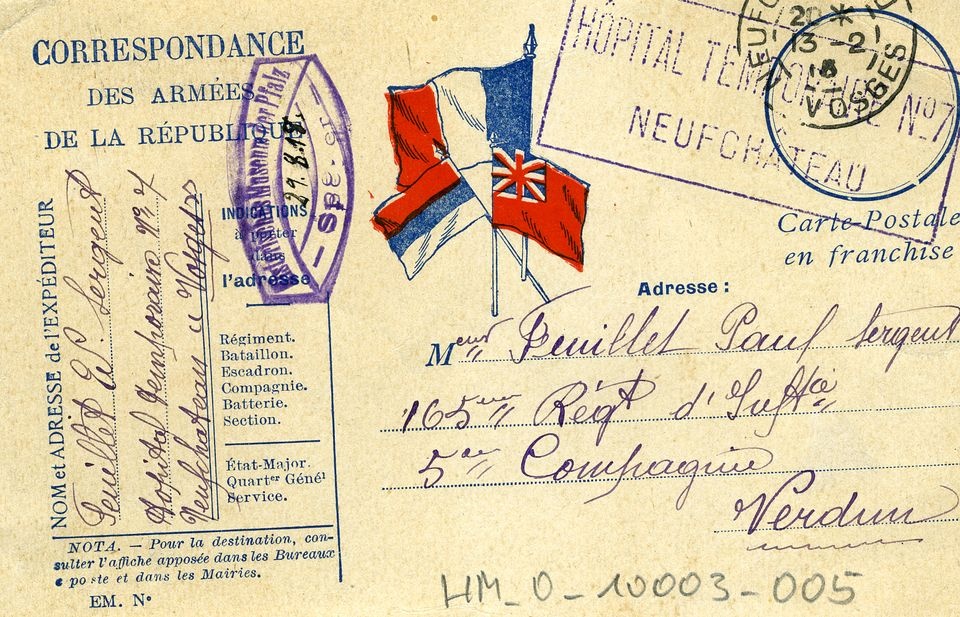 Französische Militärpostkarte nach Verdun (Historisches Museum der Pfalz, Speyer CC BY)