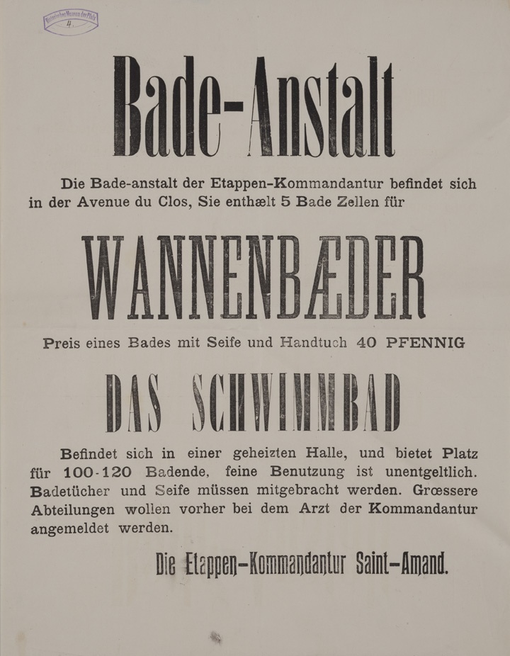 Wandanschlag Bade-Anstalt Etappen-Kommandantur (Historisches Museum der Pfalz, Speyer CC BY)
