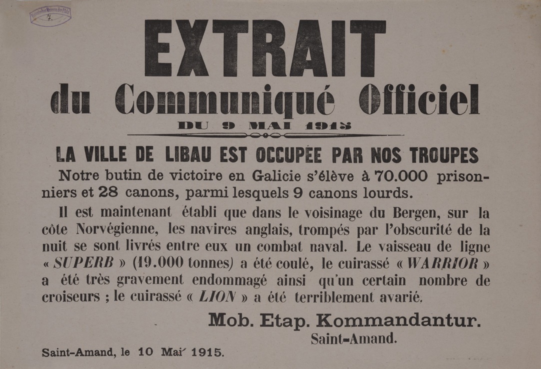 Extrait du Communiqué Officiel du 9 Mai 1918 (Historisches Museum der Pfalz, Speyer CC BY)