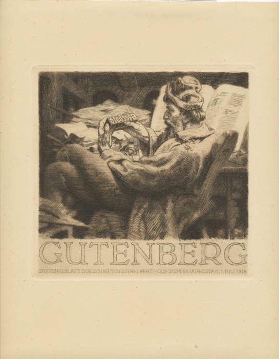Gutenberg-Stiftungsblatt der Schriftgießerei Berthold zum 60. Jahrestag (Gutenberg-Museum CC BY-NC-SA)
