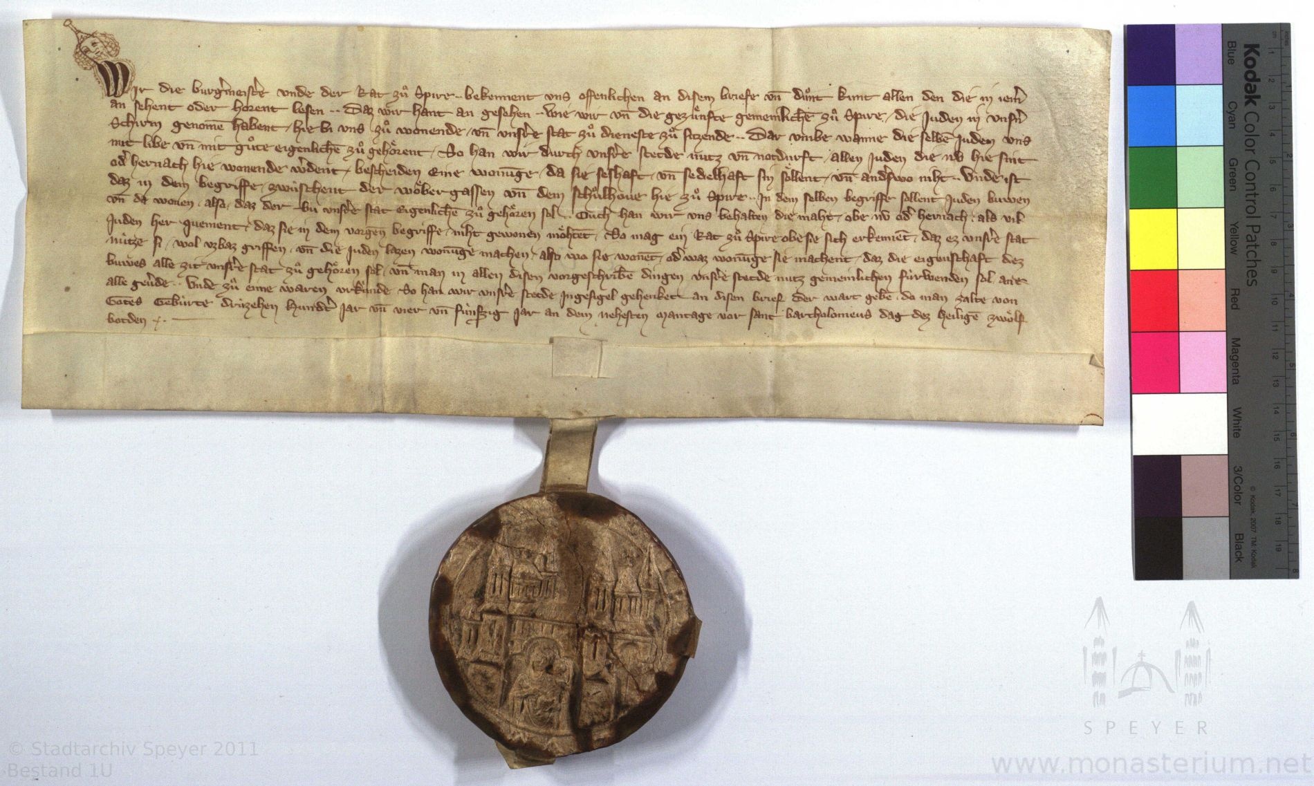 Urkunde vom 18. August 1354 (1U 280) (Stadtarchiv Speyer CC BY-NC-SA)