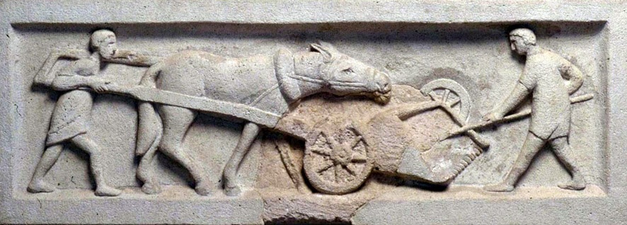 Relief mit Mähmaschine (Rheinisches Landesmuseum Trier CC BY-NC-SA)