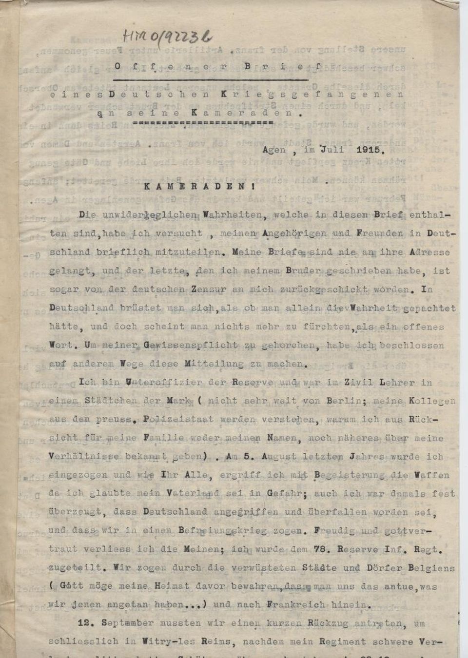Offener Brief, Manuskript (Historisches Museum der Pfalz, Speyer CC BY)
