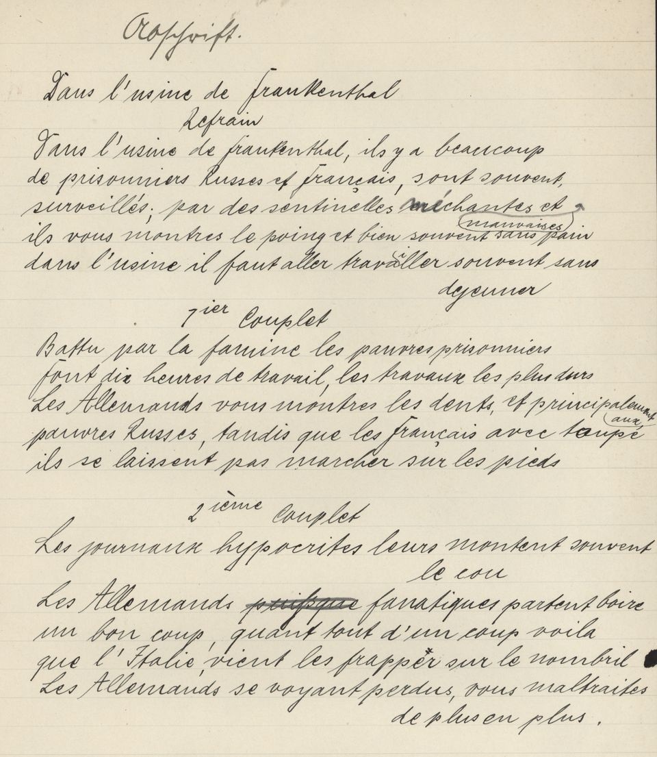 Abschrift eines Liedtextes (Historisches Museum der Pfalz, Speyer CC BY)