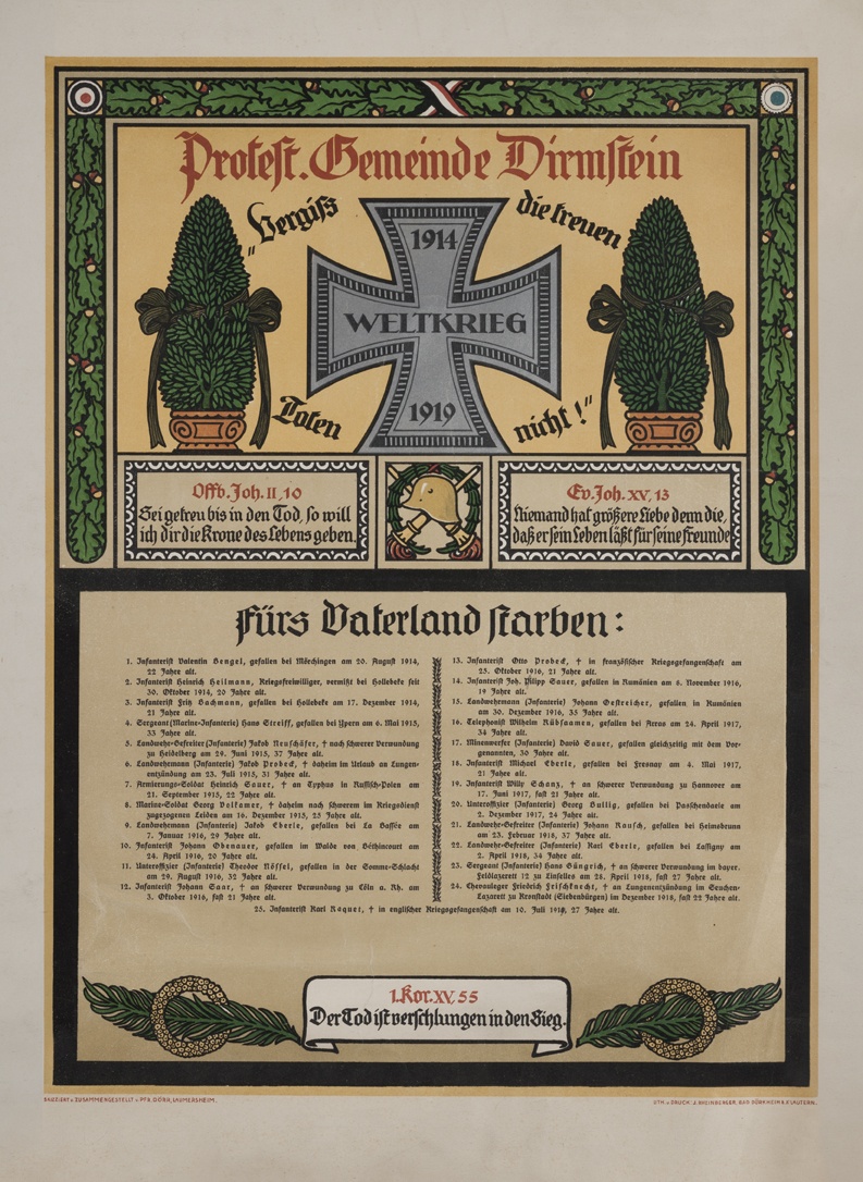 Totenblatt für die Gefallenen der Gemeinde Dirmstein (Historisches Museum der Pfalz, Speyer CC BY)