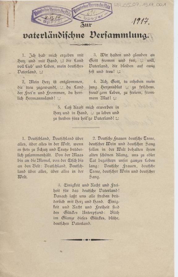 Blatt mit Liedtexten (Historisches Museum der Pfalz, Speyer CC BY)