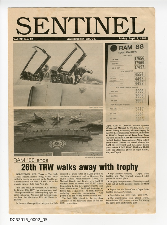 Standortzeitung, Sentinel Zweibrücken AB, Vol. 22, Nr. 42, 2. September 1988 (dc-r docu center ramstein CC BY-NC-SA)