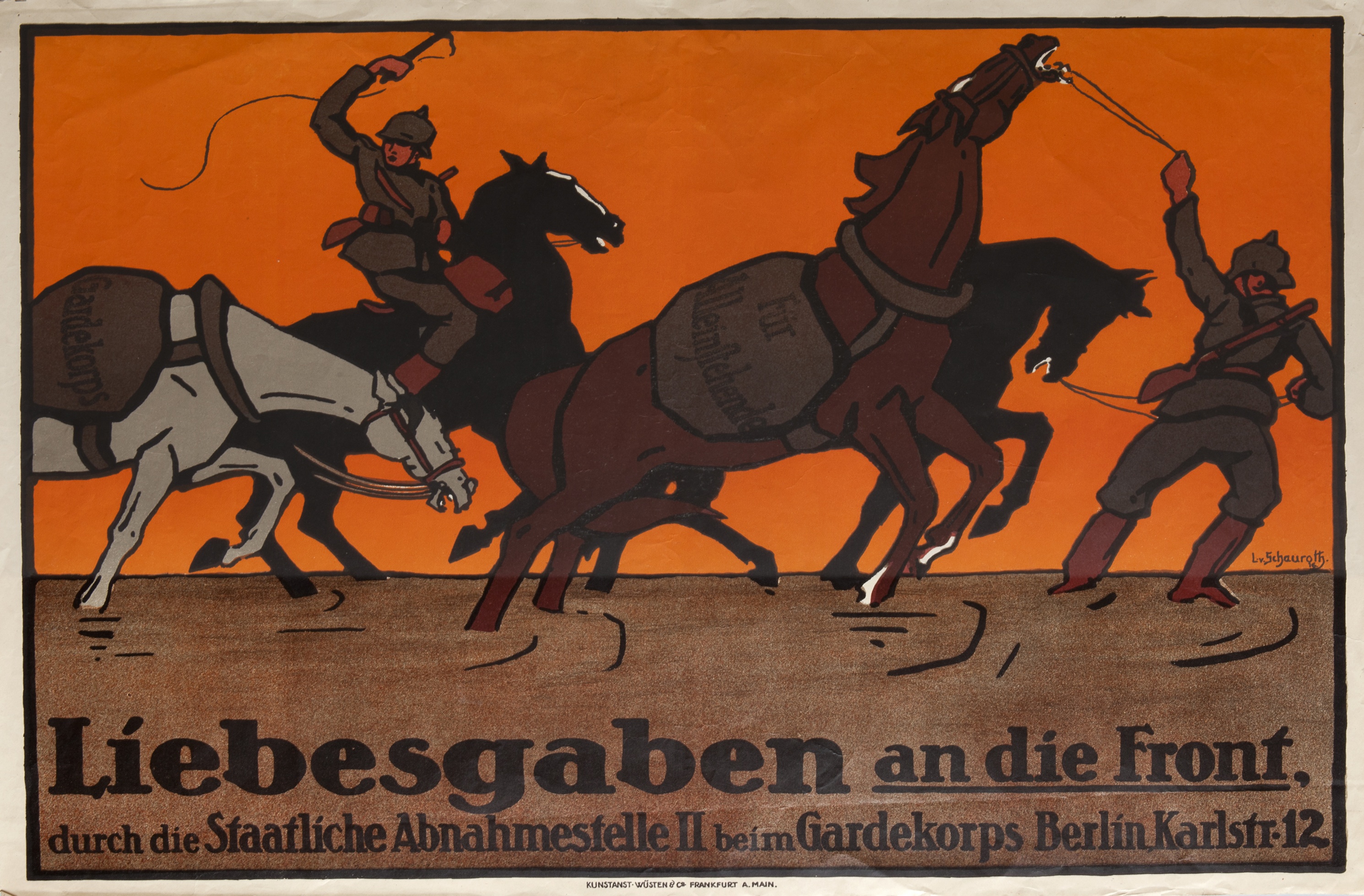 Liebesgaben an die Front, durch die Staatliche Abnahmestelle II beim Gardekorps Berlin Karlstr. 12 (Gutenberg-Museum CC BY-NC-SA)