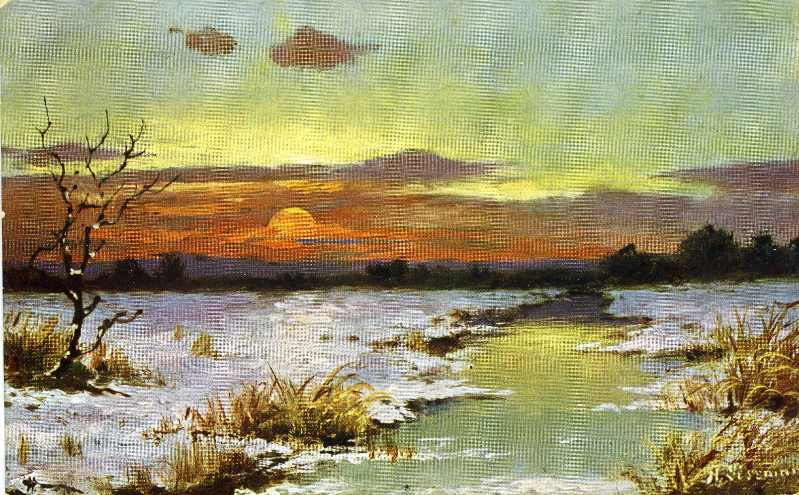 Feldpostkarte "Winterlandschaft bei Sonnenuntergang" (Historisches Museum der Pfalz, Speyer CC BY)