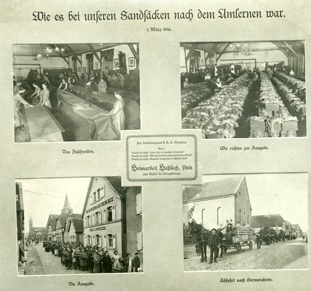 Postkarte "Wie es mit unseren Sandsäcken nach dem Umlernen war" (Historisches Museum der Pfalz, Speyer CC BY)